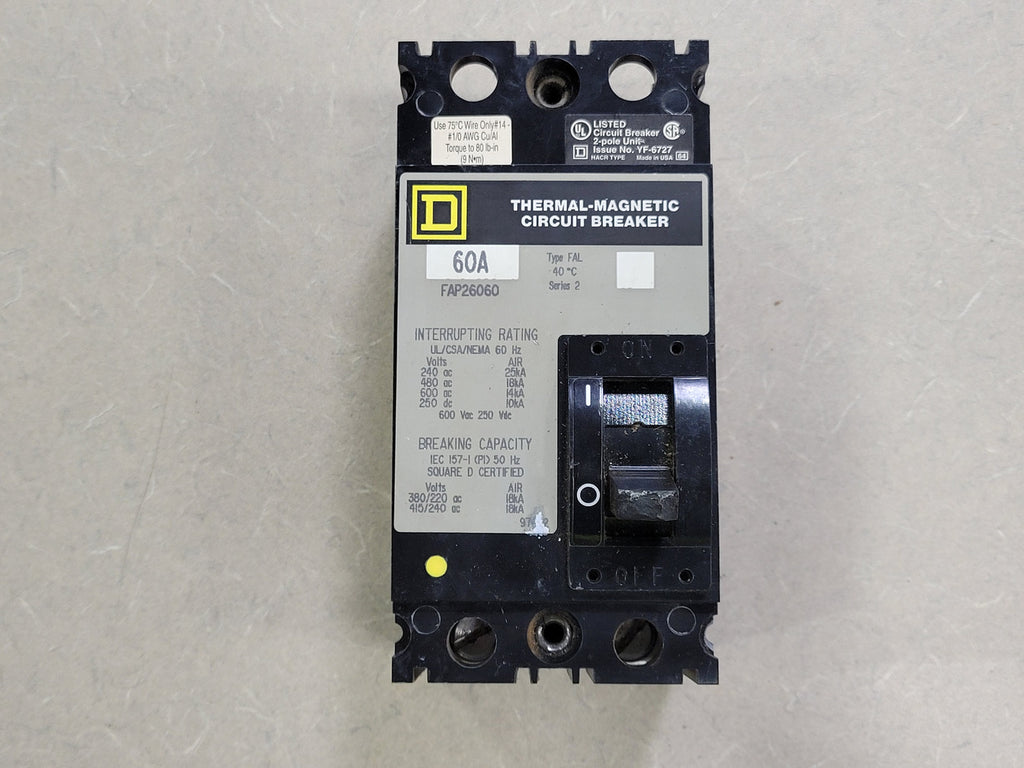 SQUARE D 60 amp, 2 Pole, 600 Volts Circuit Breaker FAP26060