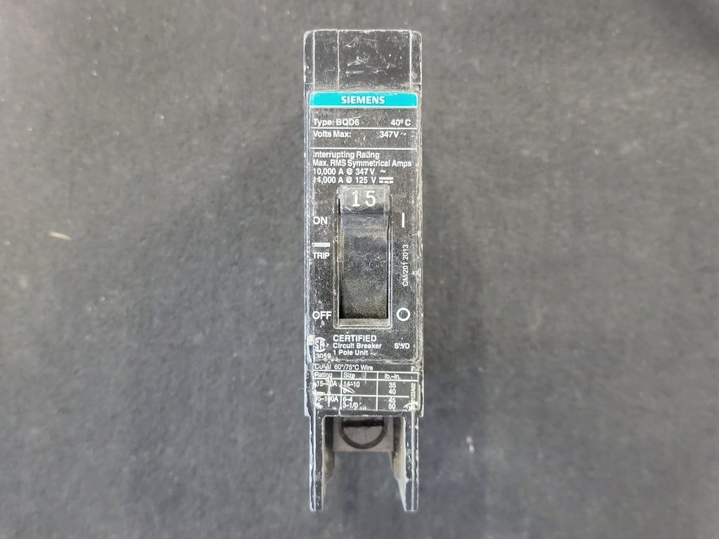SIEMENS 15 Amp, 1 Pole, 347 volts Circuit Breaker BQD6115