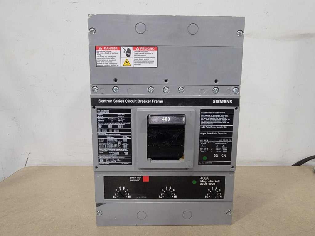 SIEMENS 400 A, 3 Pole, 600 V Molded Case Circuit Breaker HHJD63F400 w/ Trip Unit