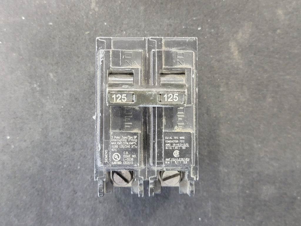 SIEMENS 125 Amp, 2 Pole, 120/240 Volts Circuit Breaker Q2125