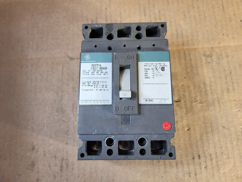 GENERAL ELECTRIC 15 Amp, 3 Pole, 600 Volts Circuit Breaker TED136015