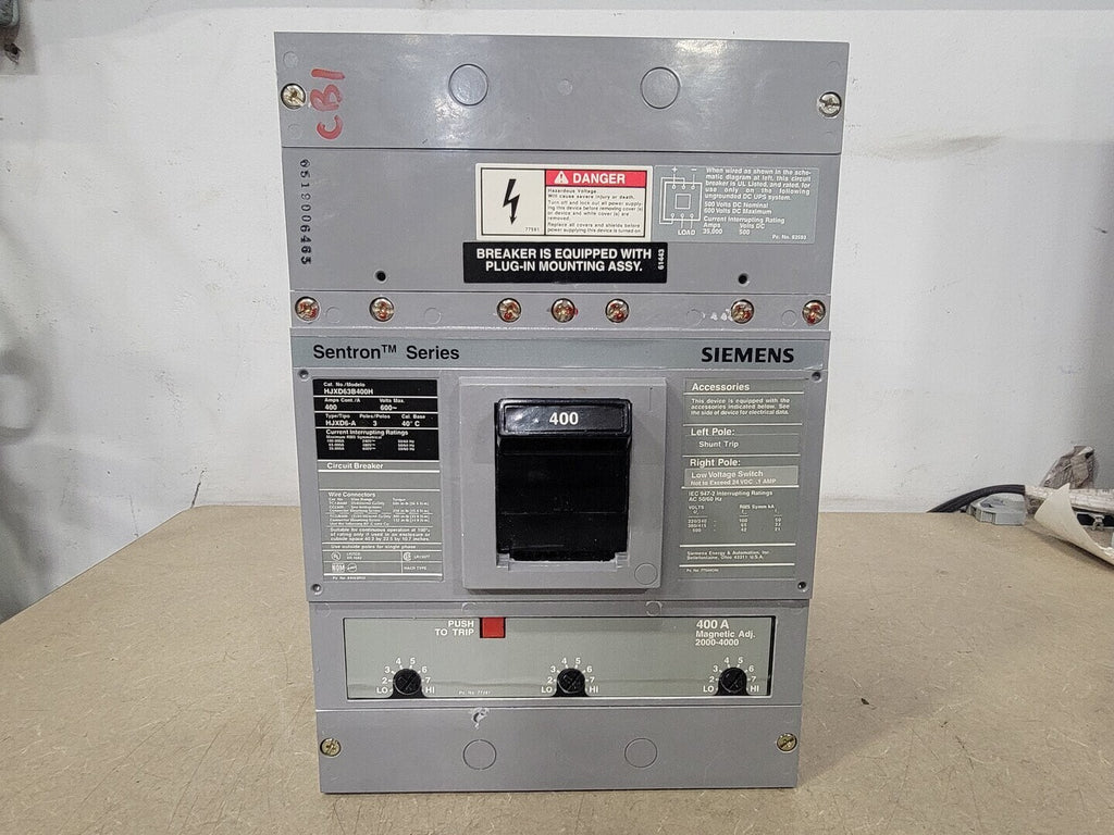 SIEMENS 400 Amp, 3 Pole, 600 Volts Circuit Breaker HJXD63B400H w/ Thermal Magnetic Trip