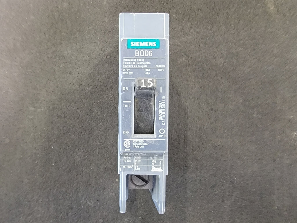 SIEMENS 15 Amp, 1 Pole, 347 Volts Circuit Breaker BQD6115