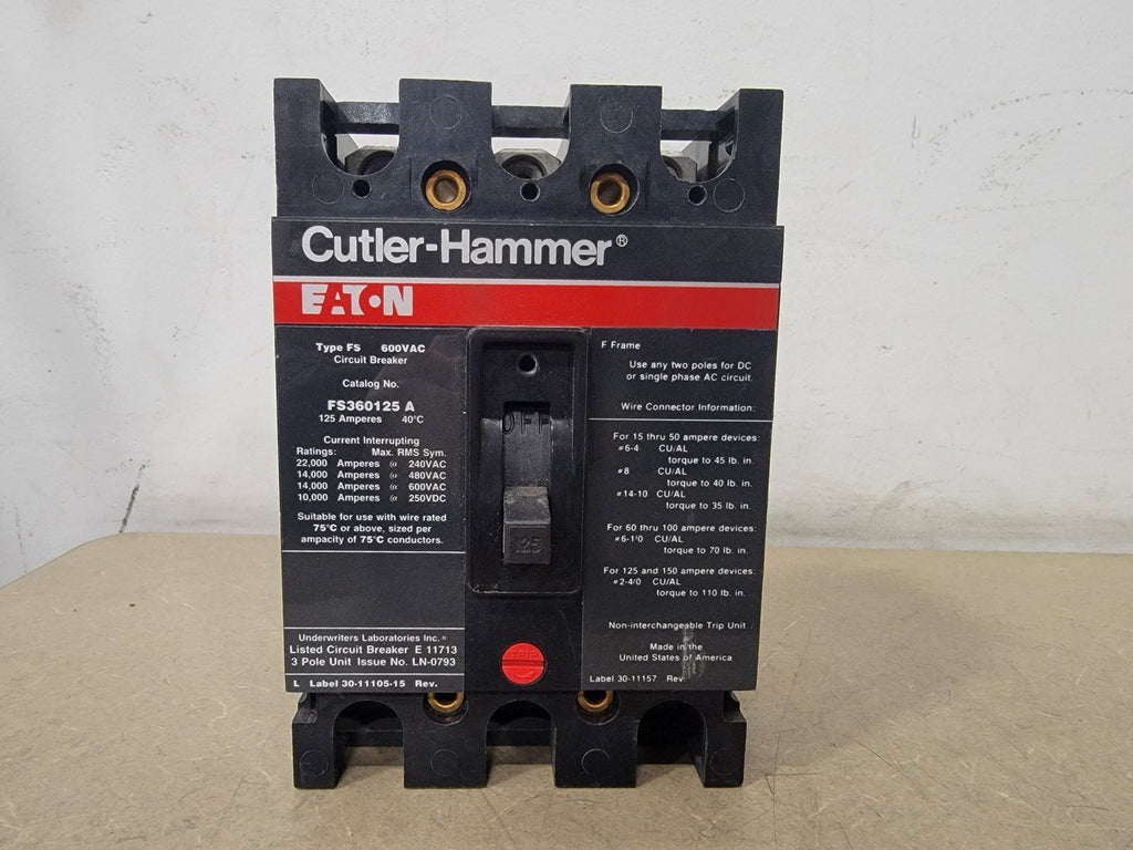 CUTLER-HAMMER 125 Amp, 3 Pole, 600 Volts Circuit Breaker FS360125A