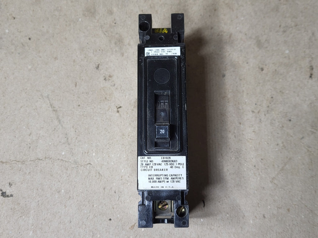 CUTLER-HAMMER 20 Amp, 1 Pole, 120 Volts Circuit Breaker EB1020