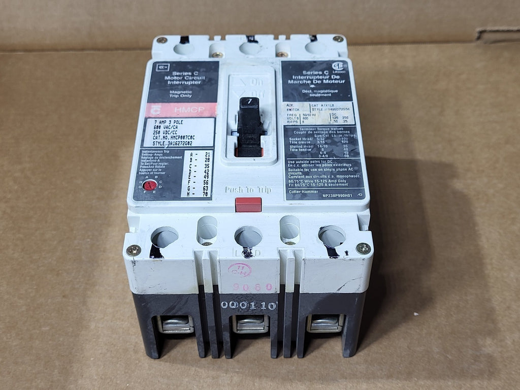 EATON CUTLER-HAMMER 7 Amp, 3 Pole, 600 Volts Motor Circuit Breaker HMCP007C0C