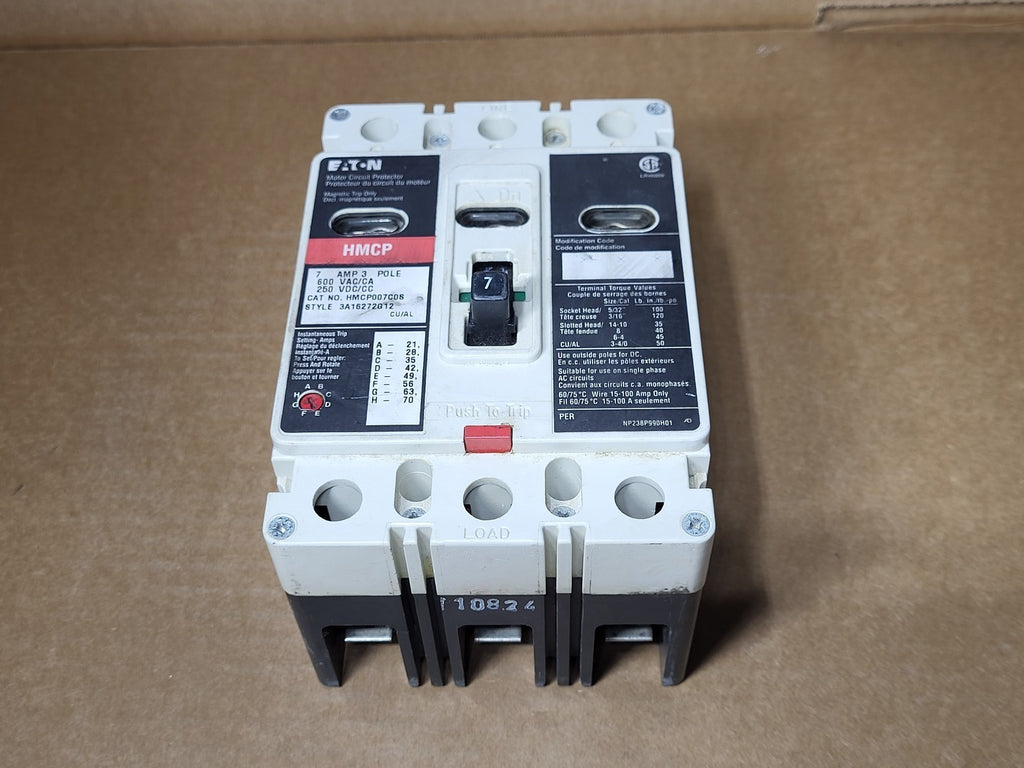 EATON 7 Amp, 3 Pole, 600 Volts Motor Circuit Breaker HMCP007C08