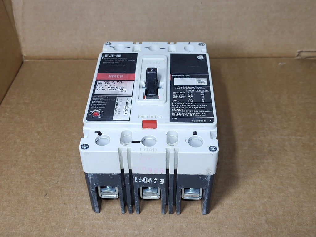 EATON 3 Amp, 3 Pole, 600 Volts Circuit Breaker HMCPS003A0C