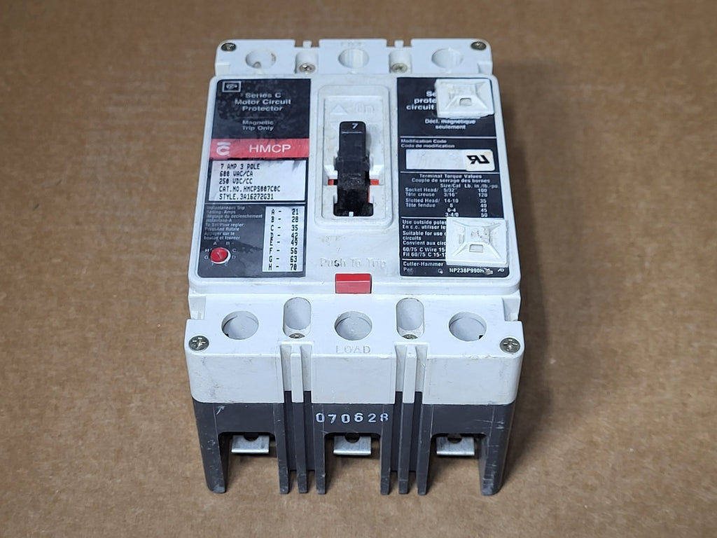EATON 7 Amp, 3 Pole, 600 Volts Circuit Breaker HMCPS007C0C