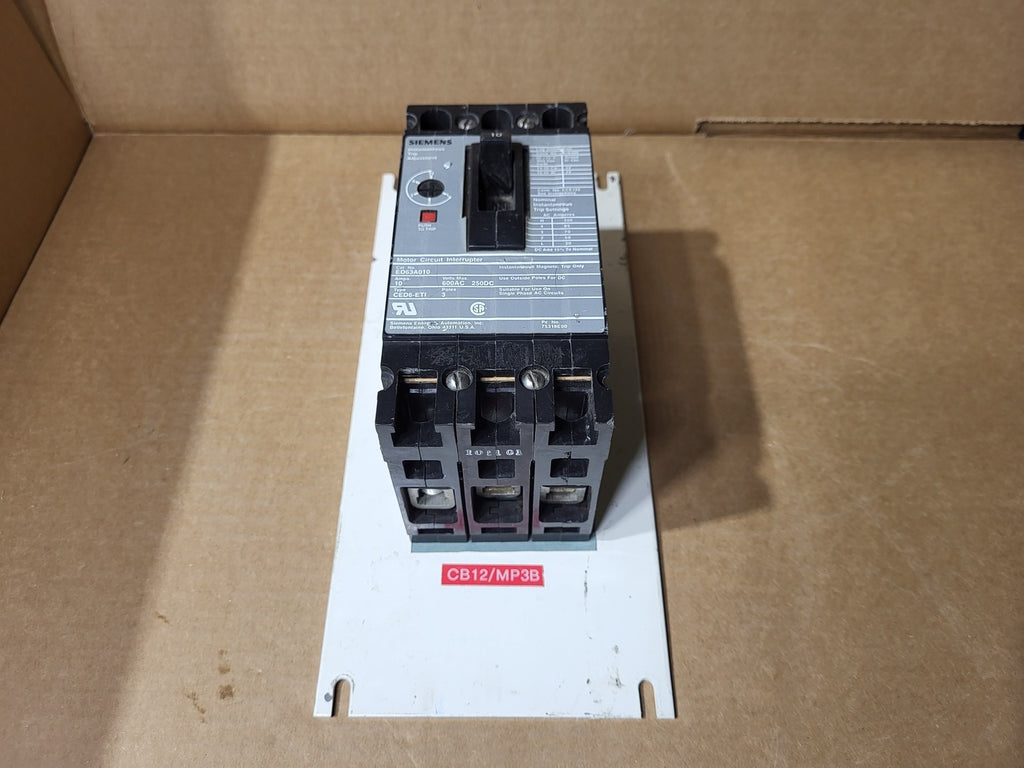 SIEMENS 10 Amp, 3 Pole, 600 Volts Circuit Breaker ED63A010
