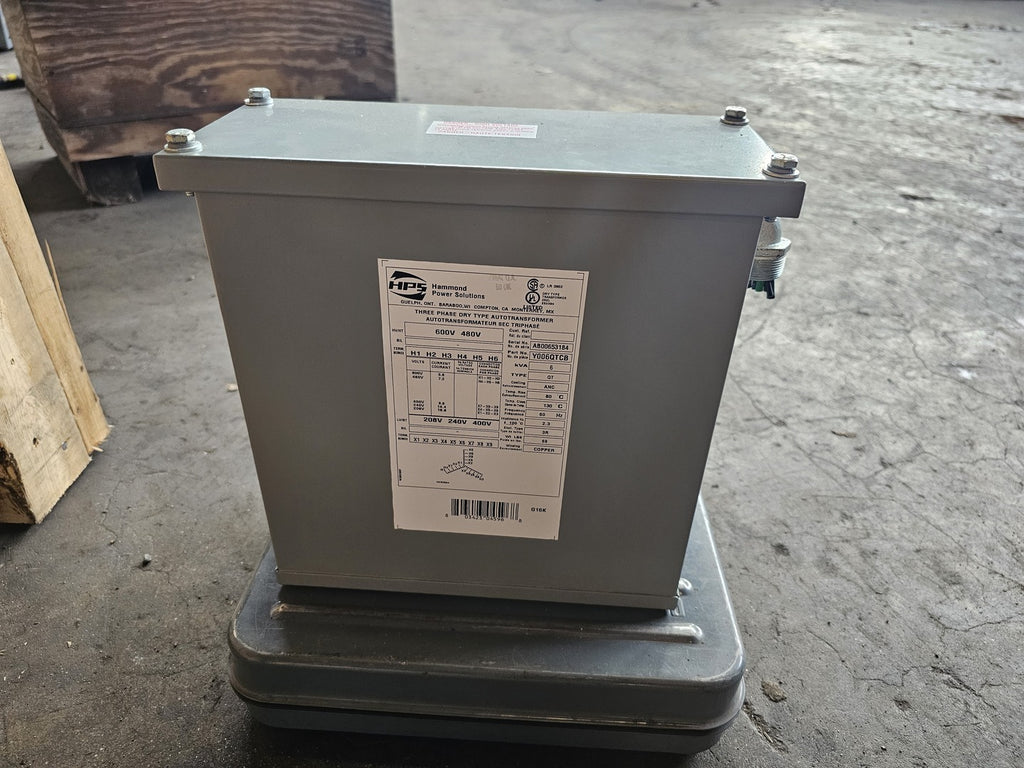 HAMMOND 6 kVA Transformer 600/480 Pri. Volts, 208/240/400 Sec. Volts Y006QTCB