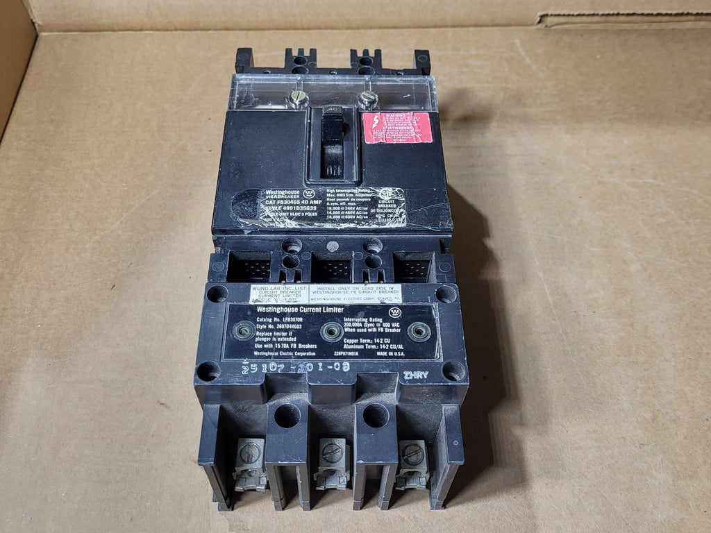 WESTINGHOUSE 40 Amp, 3 Pole, 600 Volts Circuit Breaker FB3040S