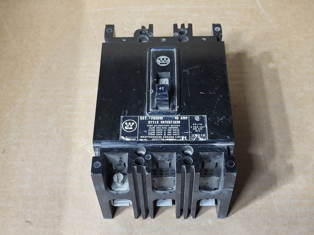 WESTINGHOUSE 40 Amp, 3 Pole, 600 Volts Circuit Breaker FB3040