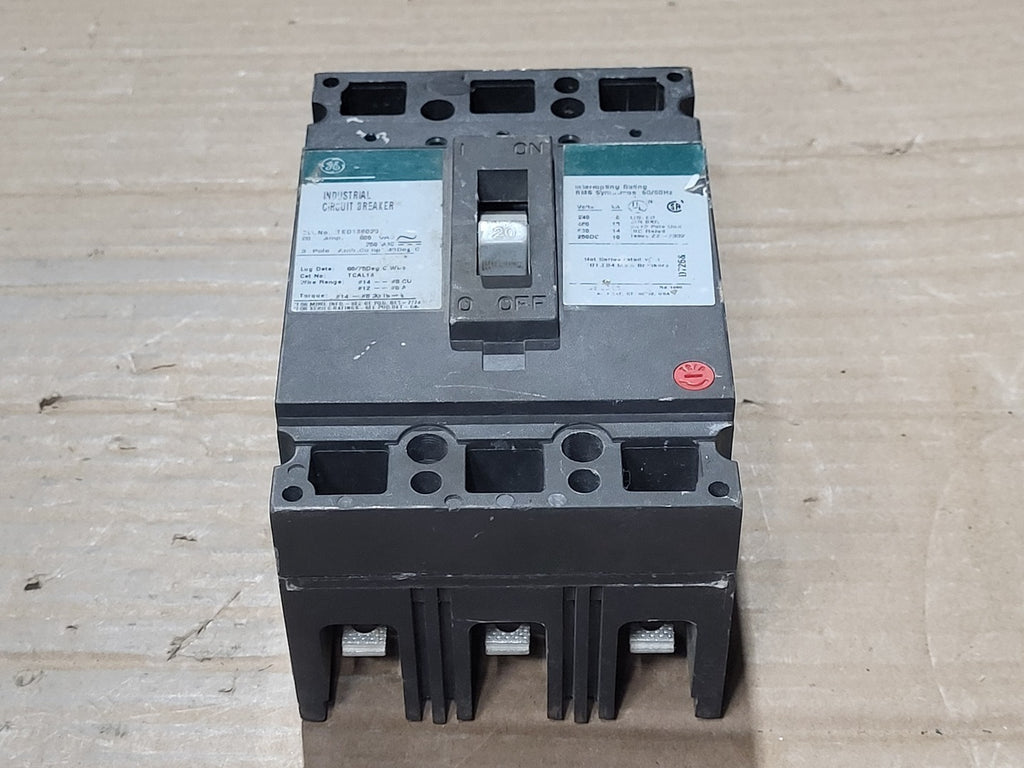 GENERAL ELECTRIC 20 Amp, 3 Pole, 600 Volts Circuit Breaker TED136020