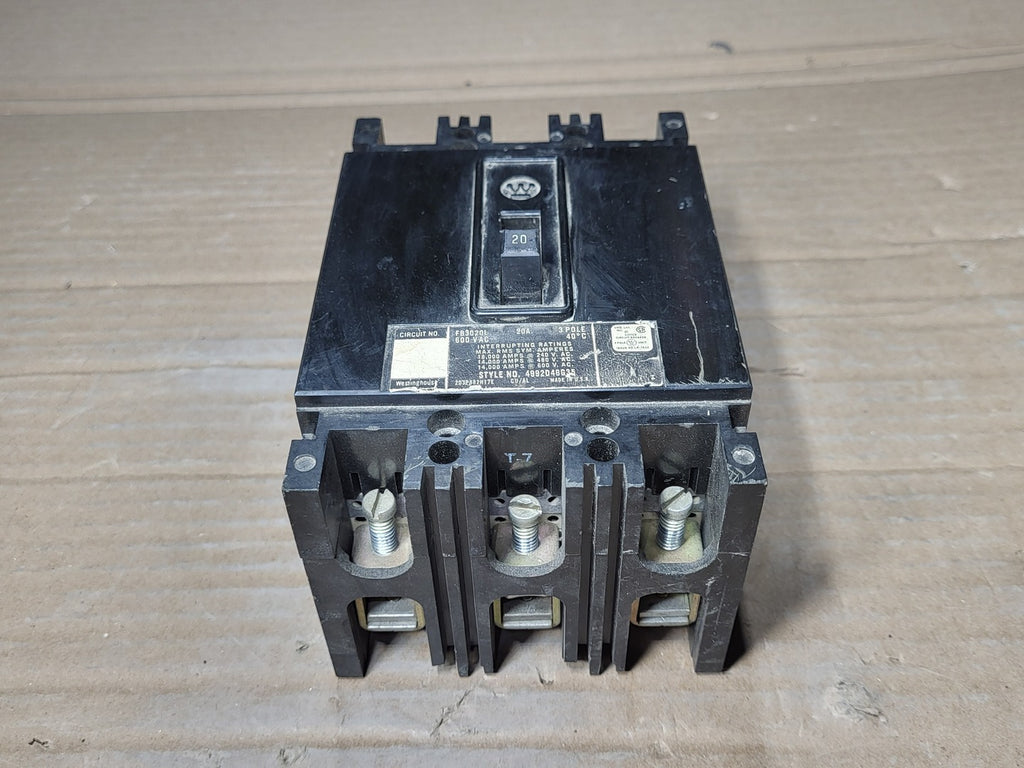 WESTINGHOUSE 20 Amp, 3 Pole, 600 Volts Circuit Breaker FB3020L