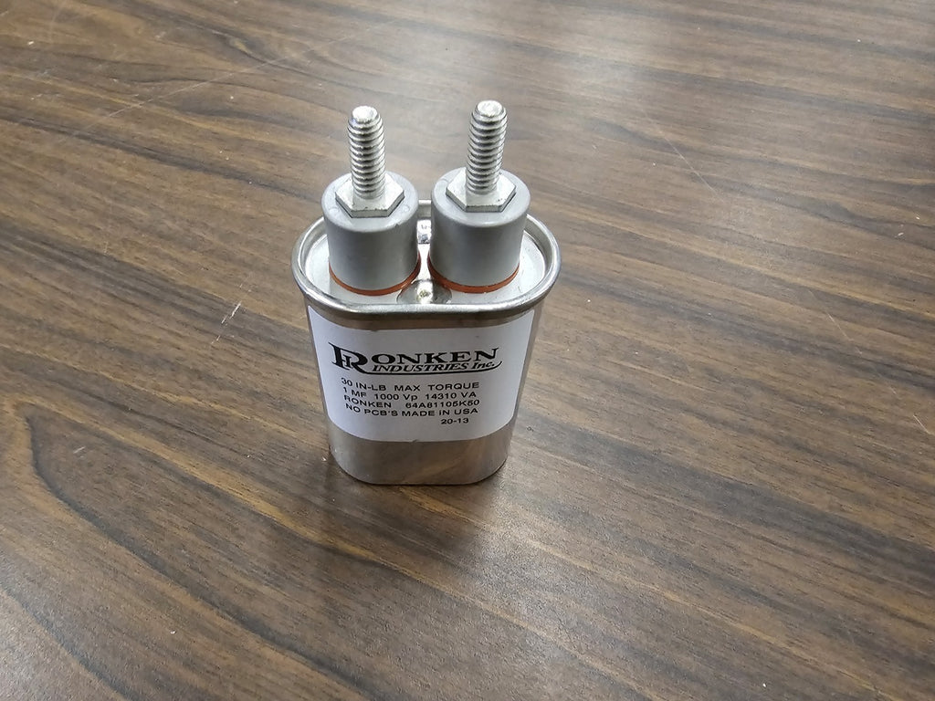 RONKEN INDUSTRIES Capacitor, 1 mF, 1000 Vp, 14310 VA, 64A81105K50