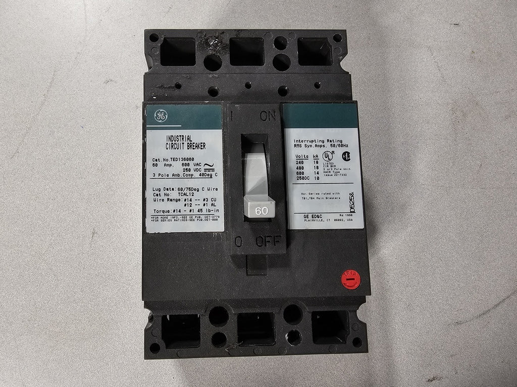 GENERAL ELECTRIC 60 Amp 3-Pole 600V Circuit Breaker TED136060