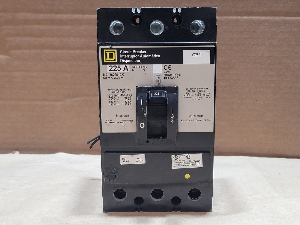 SQUARE D 225 Amp, 3 Pole, 600 Volt Circuit Breaker KAL362251027