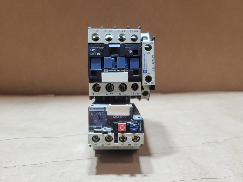 TELEMECANIQUE 32Amp, 3 Pole, 1NO, 120 VAC Coil Contactor LC1D1810 w/ Overload Relay LR2D13