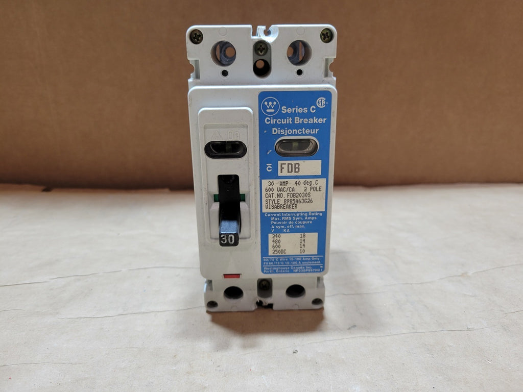 WESTINGHOUSE 30 Amp, 2 Pole, 600 Volts Circuit Breaker FDB2030S