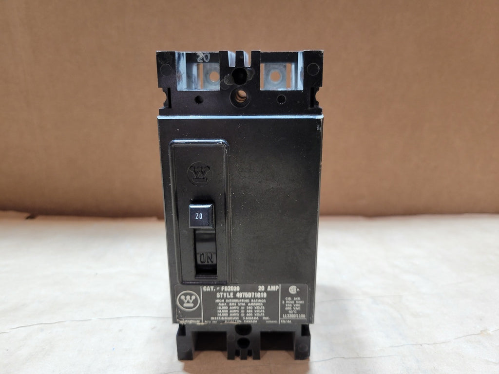WESTINGHOUSE 20 Amp, 2 Pole, 600 Volts Circuit Breaker FB2020