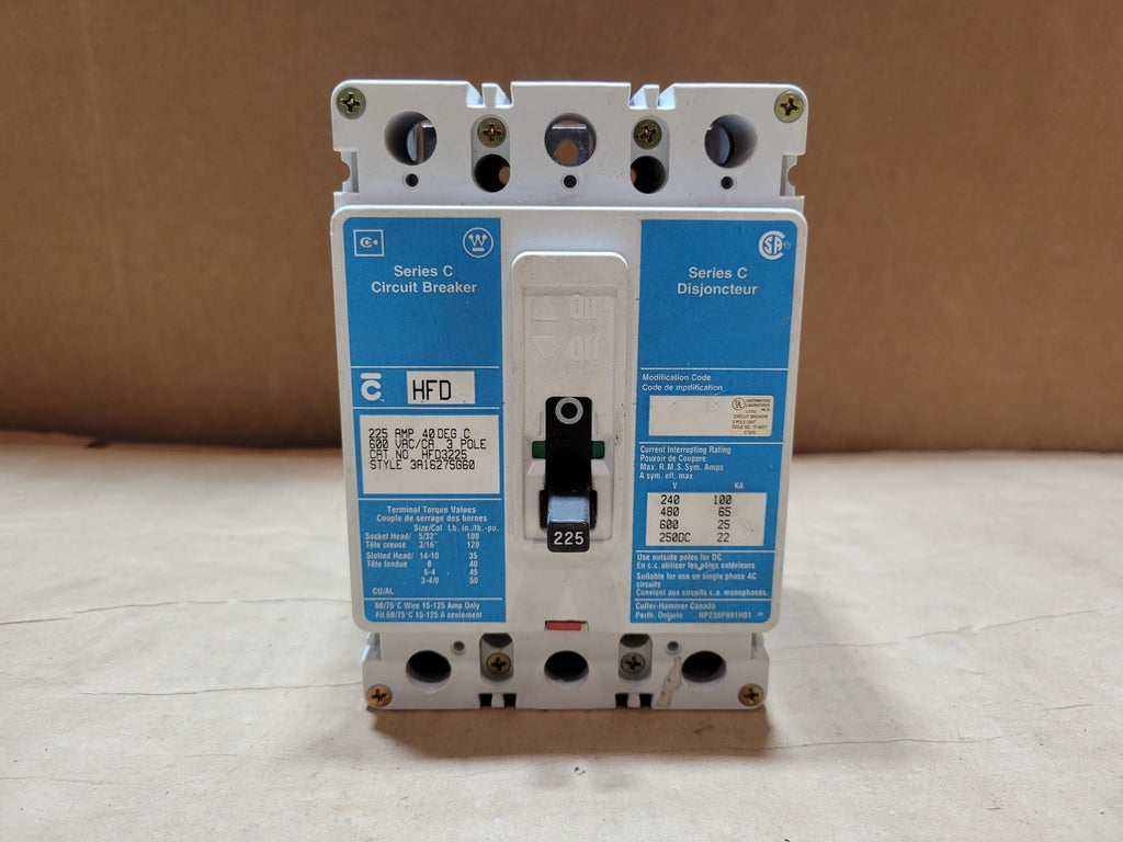 CUTLER-HAMMER 225 Amp, 3 Pole, 600 Volts Circuit Breaker HFD3225