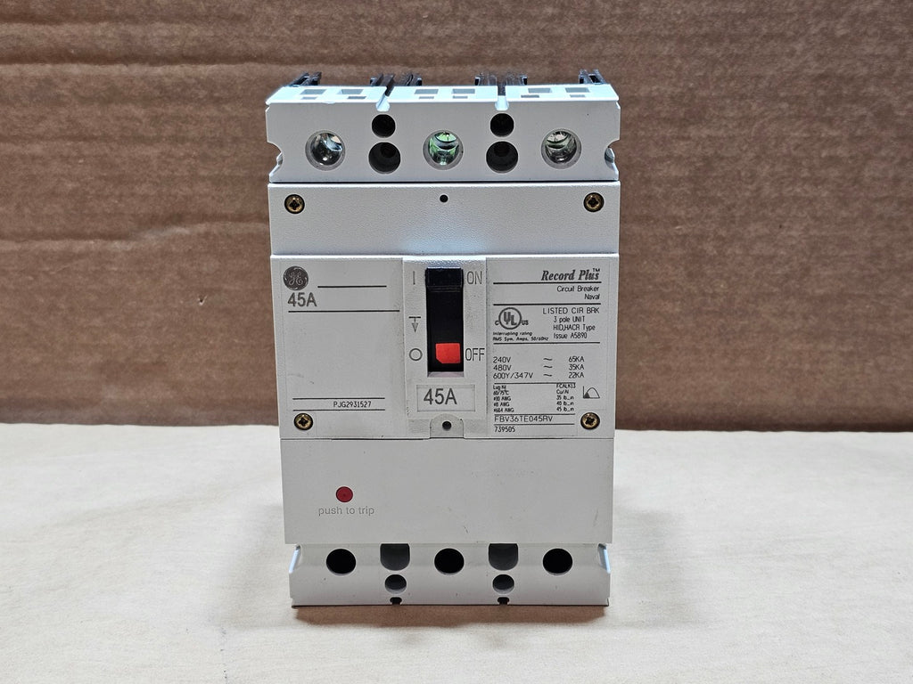 GENERAL ELECTRIC 45 Amp, 3 Pole, 600 Volts Circuit Breaker FBV36TE045RV