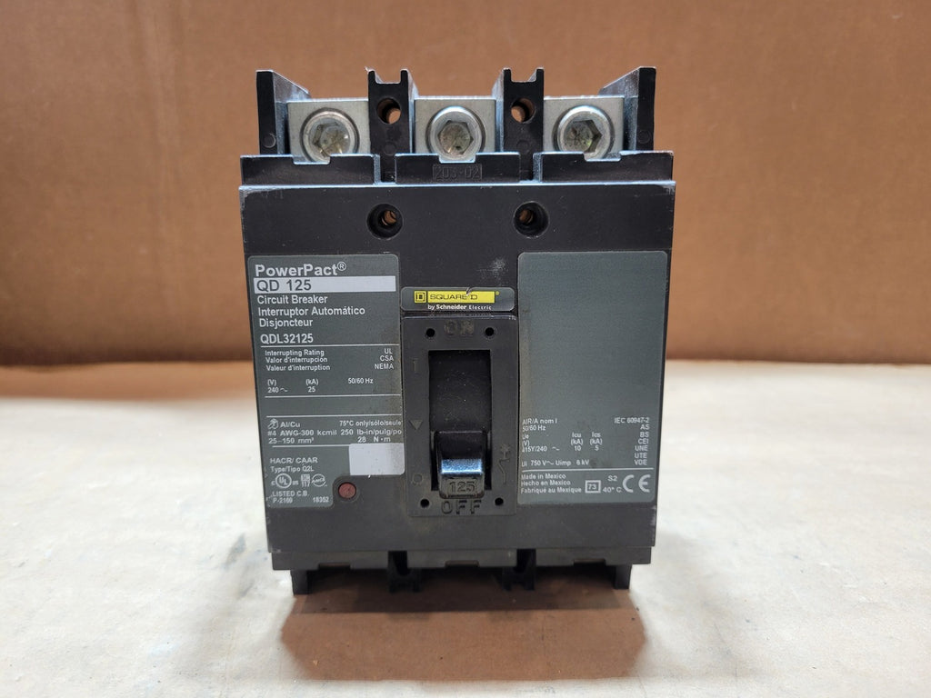SQUARE D 125 Amp, 3 Pole, 240 Volts Circuit Breaker QDL32125