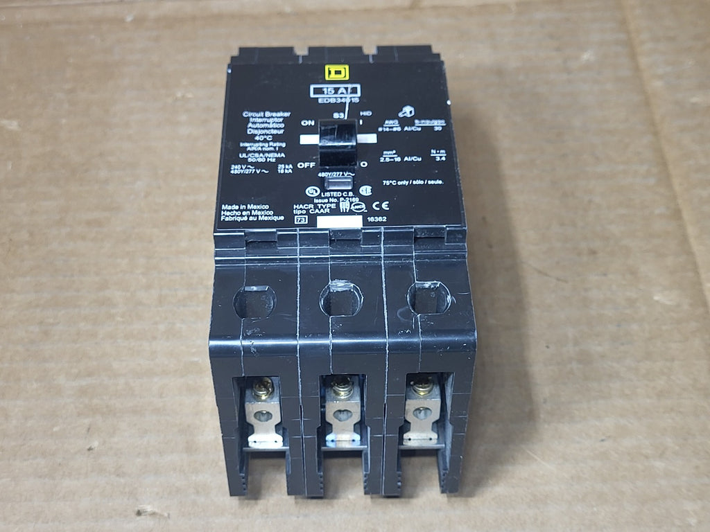 SQUARE D 15 Amp, 3 Pole, 480 Volt Circuit Breaker EDB34015