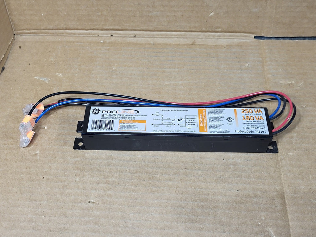 GENERAL ELECTRIC 250 VA Stepdown Autotransformer 480 pri. volts, 277 sec. volts GETR480/277-250W