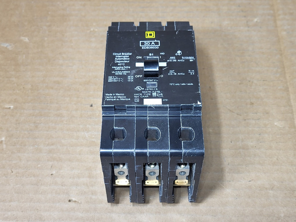 SQUARE D 30 Amp, 3 Pole, 600 Volt Circuit Breaker EDB36030