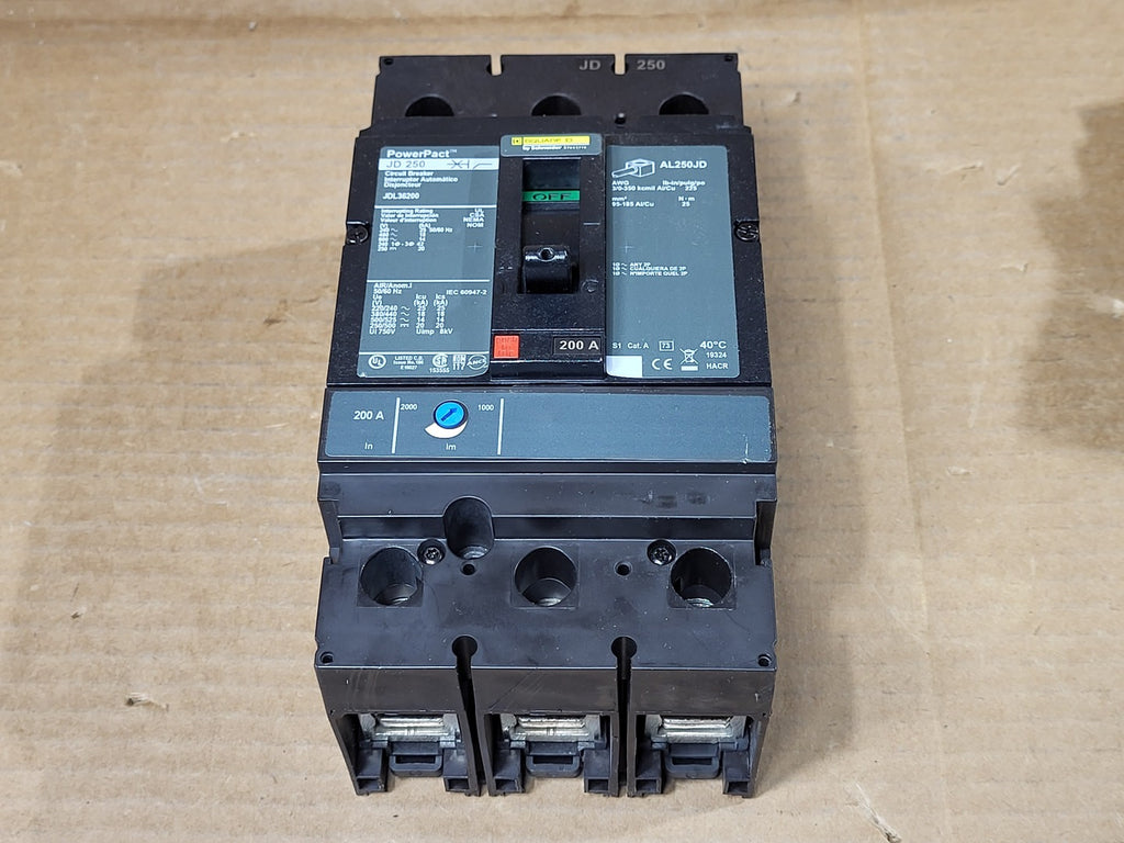 SQUARE D 200 Amp, 3 Pole, 600 Volt Circuit Breaker JDL36200