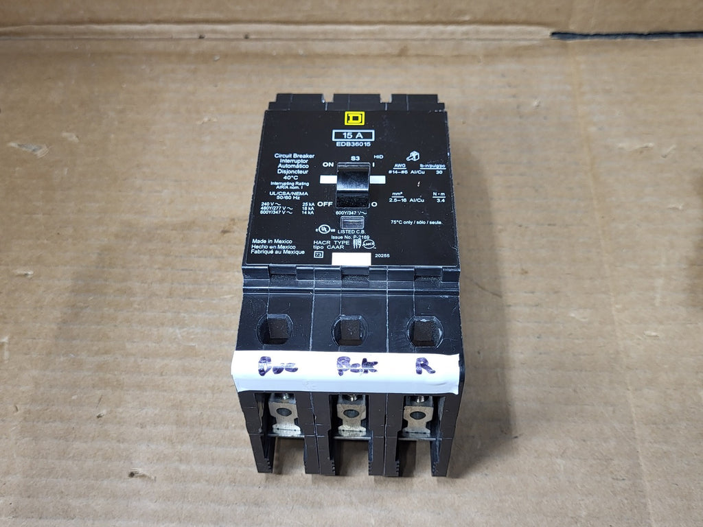 SQUARE D 15 Amp, 3 Pole, 600 Volt Circuit Breaker EDB36015