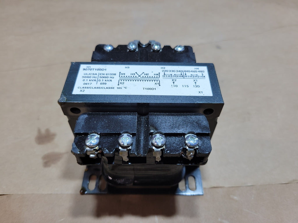 SQUARE D 0.1 kVA Control Transformer 9070T100D1, Pri 220/480 volts, Sec 110/120 volts