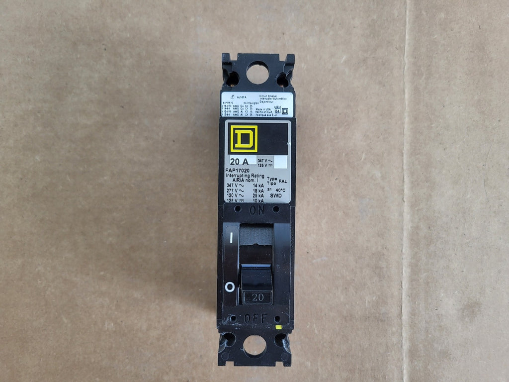 SQUARE D 20 Amp 1 Pole 347 Volts Circuit Breaker FAP17020 