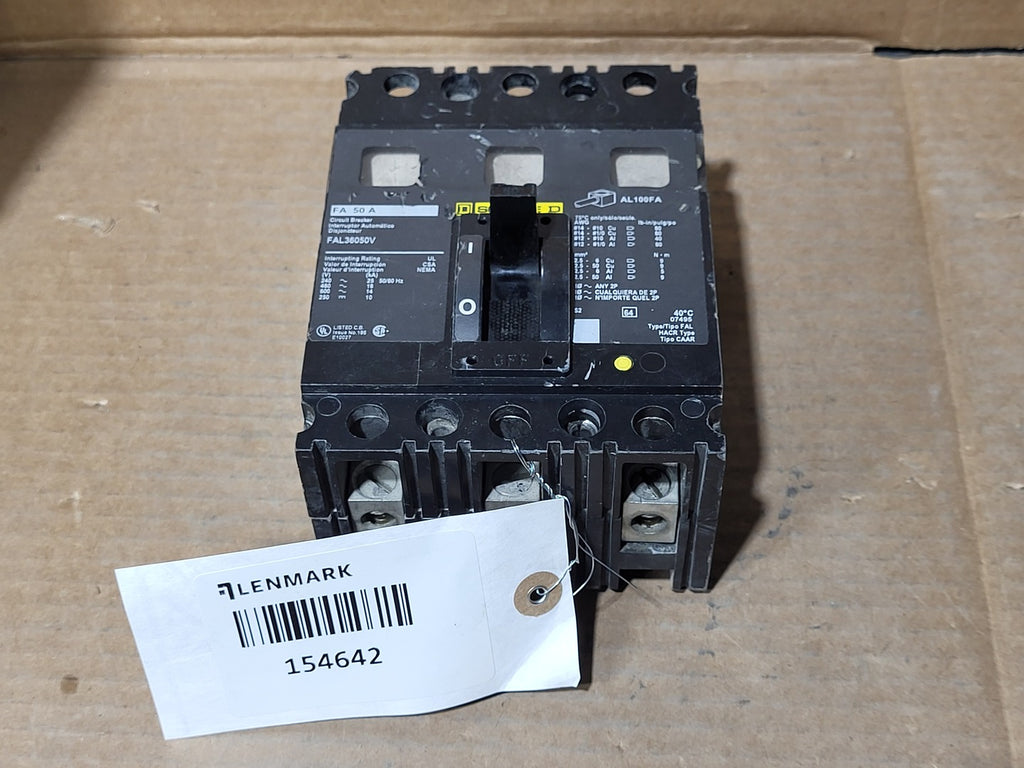 SQUARE D 50 Amp 3 Pole 600 Volts Circuit Breaker FAL36050V