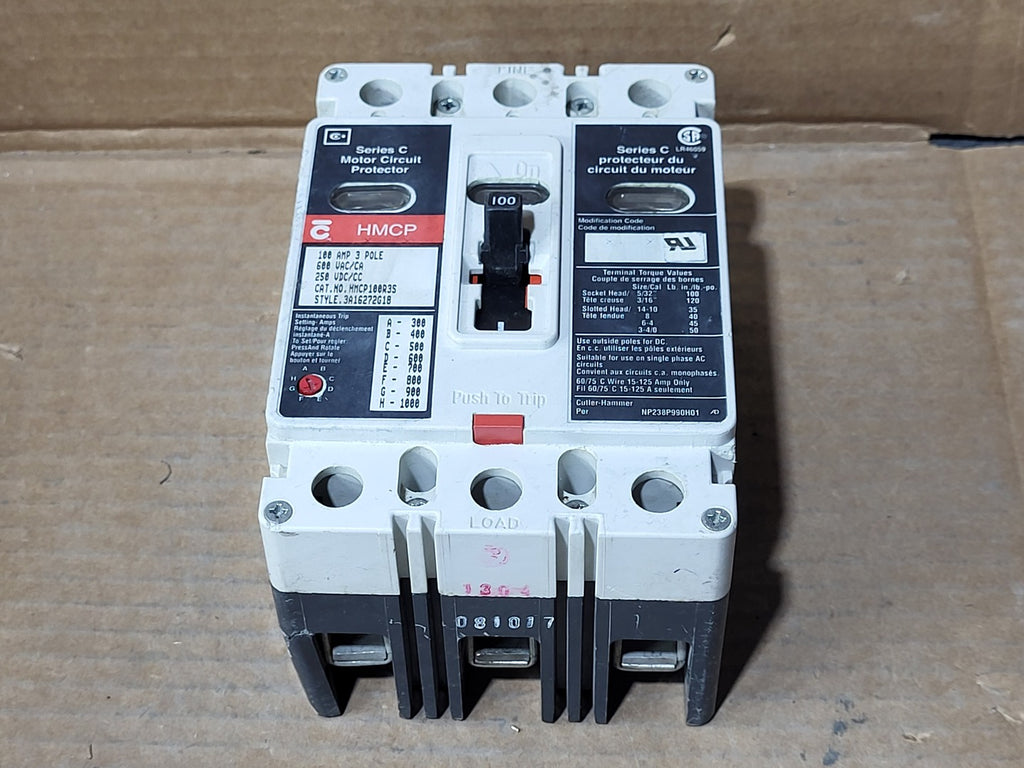 CUTLER-HAMMER 100 Amp 3 Pole 600 Volts Circuit Breaker HMCP100R3S 