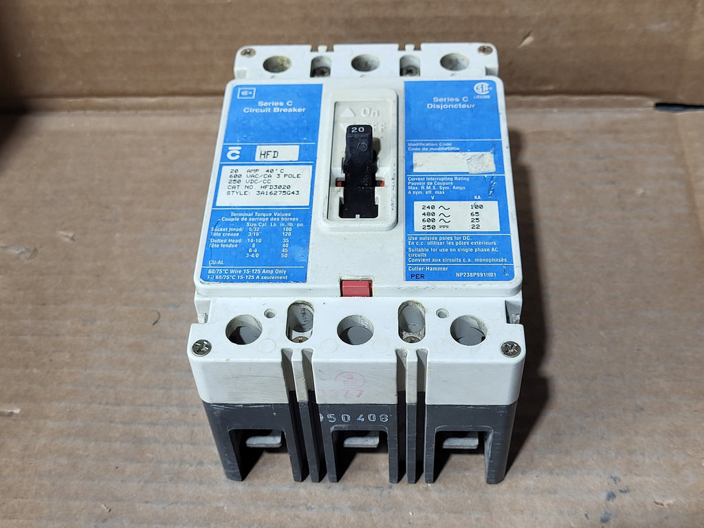 CUTLER-HAMMER 20 Amp 3 Pole 600 Volts Circuit Breaker HFD3020