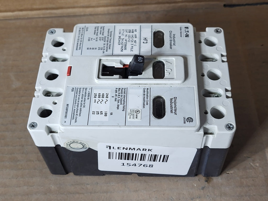 EATON CUTLER-HAMMER 60 Amp, 3 Pole, 600 Volt Circuit Breaker HFD3060S