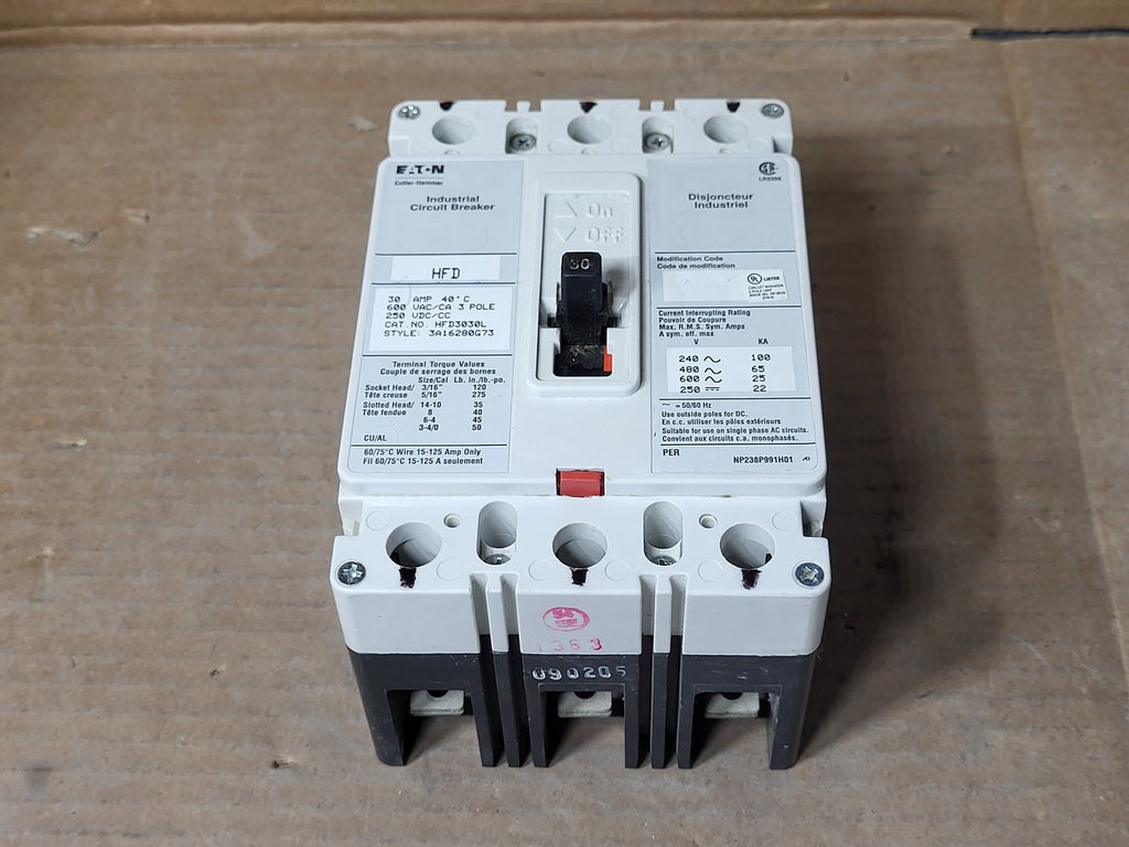 EATON 30 Amp, 3 Pole, 600 V Circuit Breaker HFD3030L