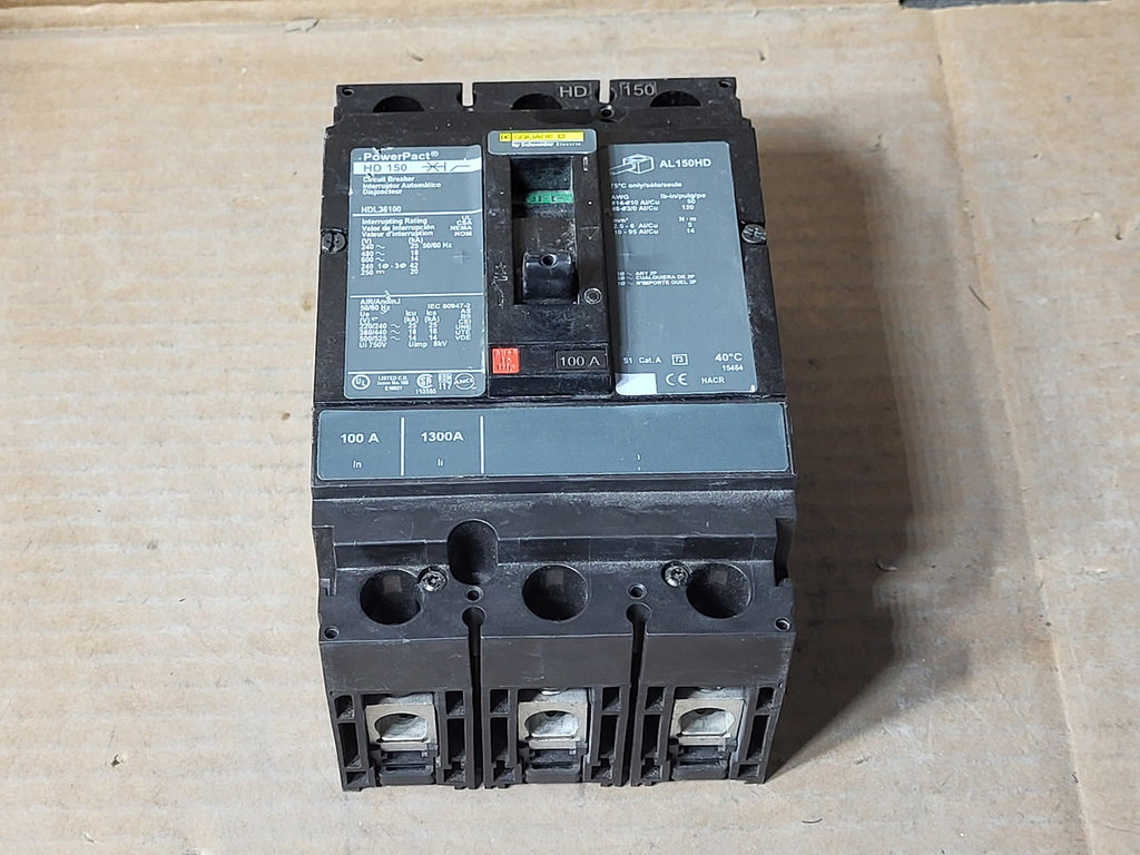 SQUARE D 100 Amp, 3 Pole, 600 Volts Circuit Breaker HDL36100 