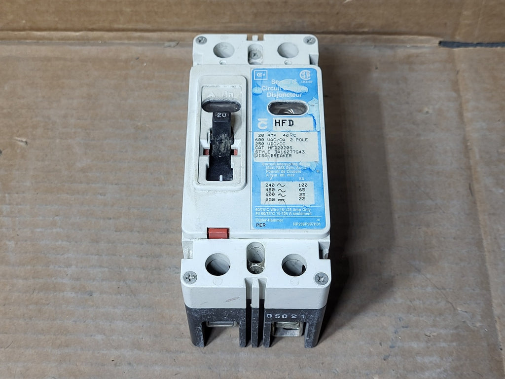 CUTLER-HAMMER 20 Amp, 2 Pole, 600 Volt Circuit Breaker HFD2020S