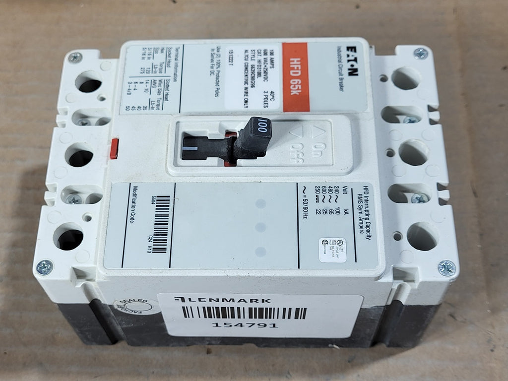 EATON 100 Amp, 3 Pole, 600 Volt Circuit Breaker HFD3100L