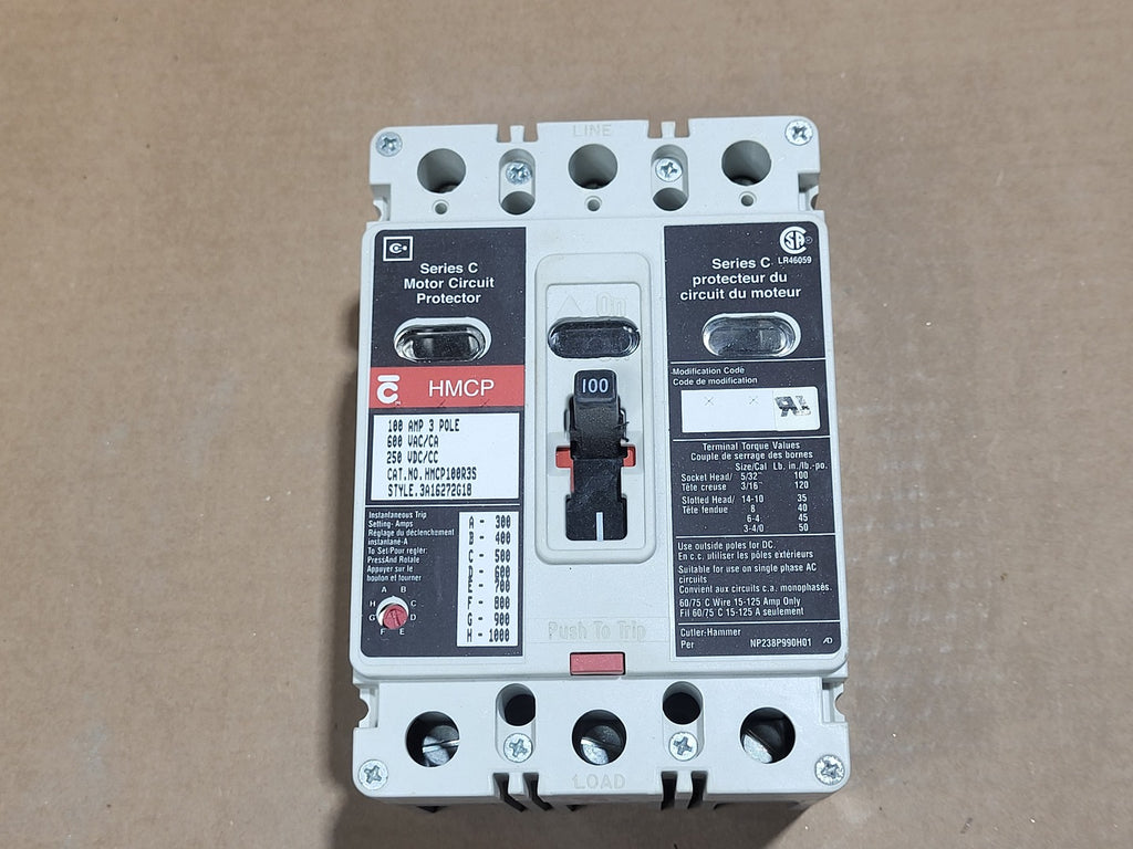 CUTLER-HAMMER 100 Amp, 3 Pole, 600 Volt Motor Circuit Breaker HMCP100R3S