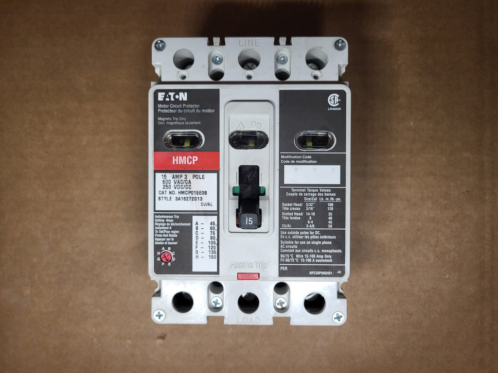 EATON 15 Amp, 3 Pole, 600 Volt Circuit Breaker HMCP015E0S