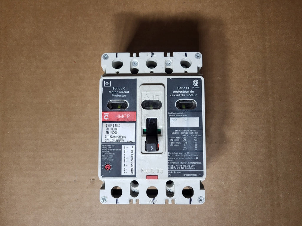 CUTLER-HAMMER 3 Amp, 3 Pole, 600 Volt Circuit Breaker HMCPS003A0S
