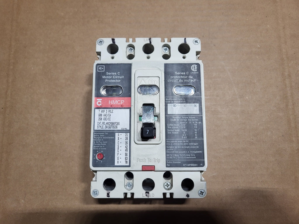 CUTLER-HAMMER 7 Amp, 3 Pole, 600 Volt Circuit Breaker HMCPS007C0S