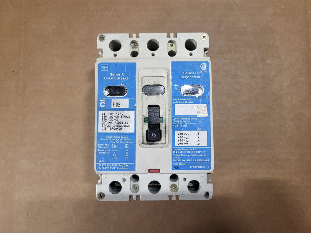 CUTLER-HAMMER 15 Amp, 3 Pole, 600 Volt Circuit Breaker FDB3015S