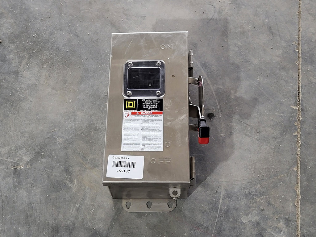 SQUARE D 30 Amp, 600V, 3 Poles, Non-Fusible Disconnect Safety Switch CHU361DS