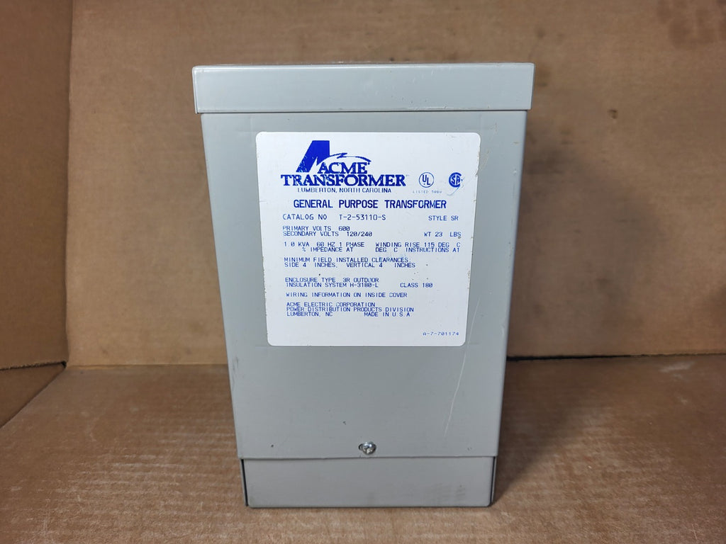 ACME TRANSFORMER 1 kVA Transformer 600 pri. volts, 120Y/240 sec. volts T-2-53110-S
